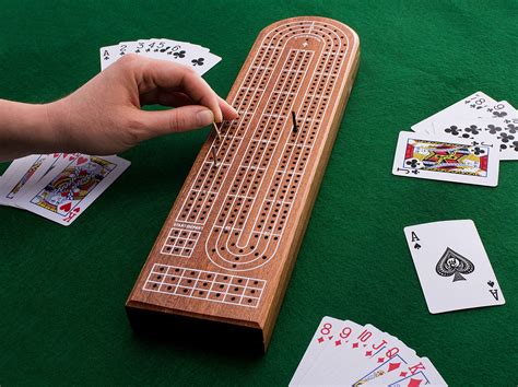 Cribbage is known for its unique scoring system. Players count their hands and peg points on the cribbage board by saying "fifteen-two," "fifteen-four," "pair for six," and a run of three is nine, so on. The goal is to reach 121 points before your opponent. Both players are dealt 6 cards and discard two cards face down into the "crib".